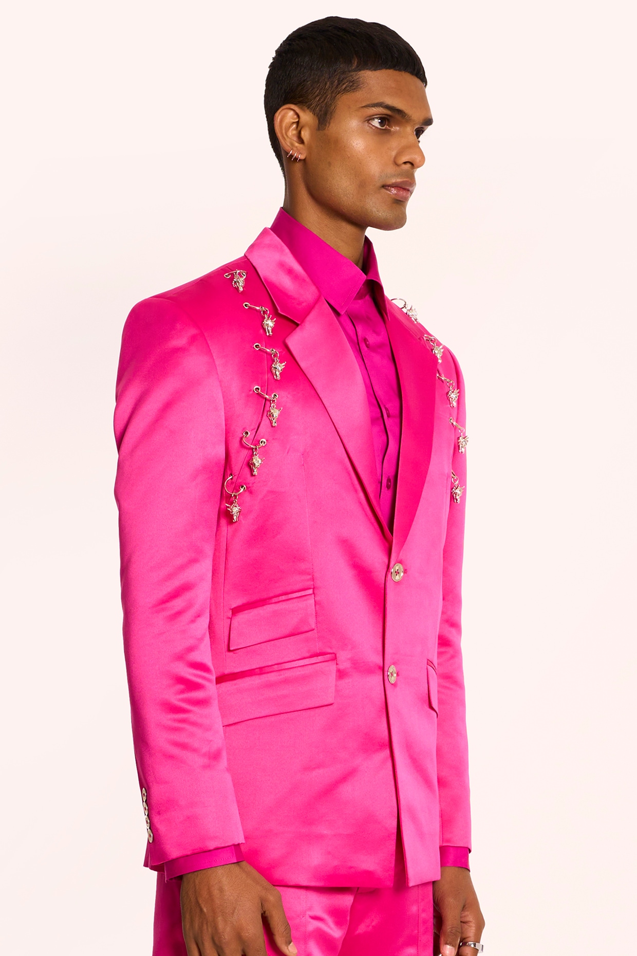 Pink Duchess Satin Blazer by DIERMEISS BY THE DRAGON LADY at Pernia s Pop Up Shop 2024
