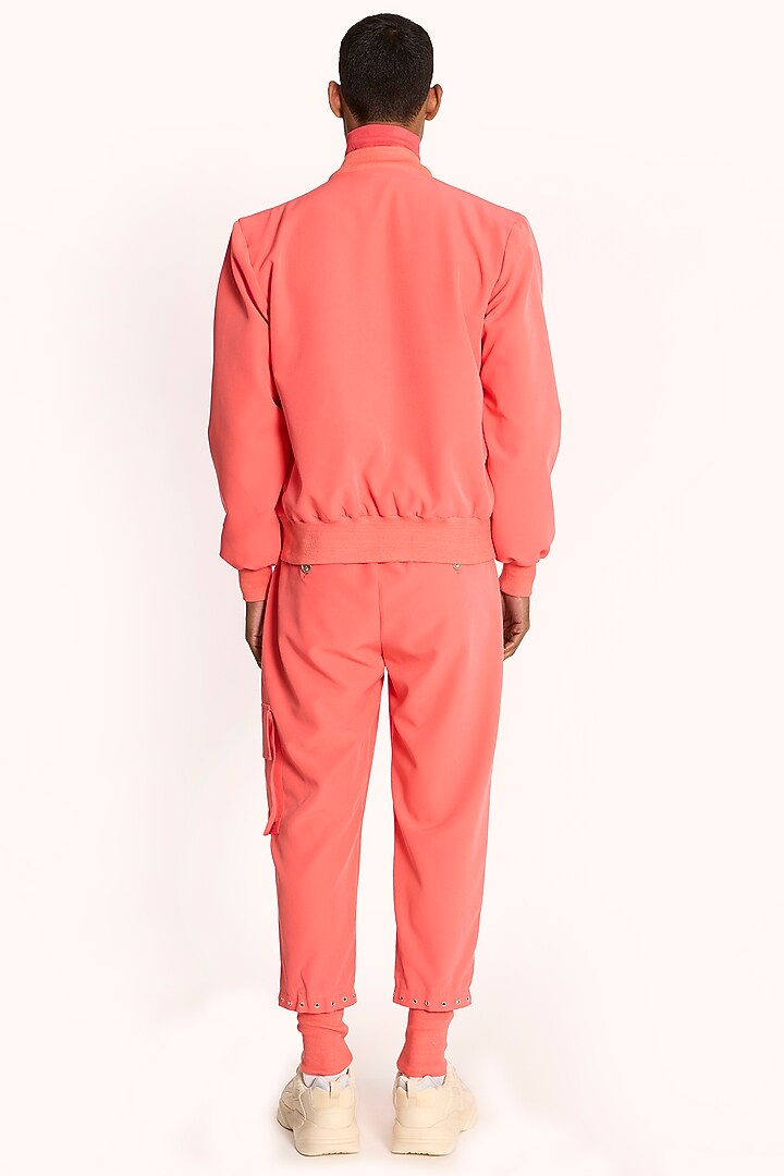 Coral Banana Crepe Bomber Jacket by DIERMEISS BY THE DRAGON LADY at Pernia's Pop Up Shop