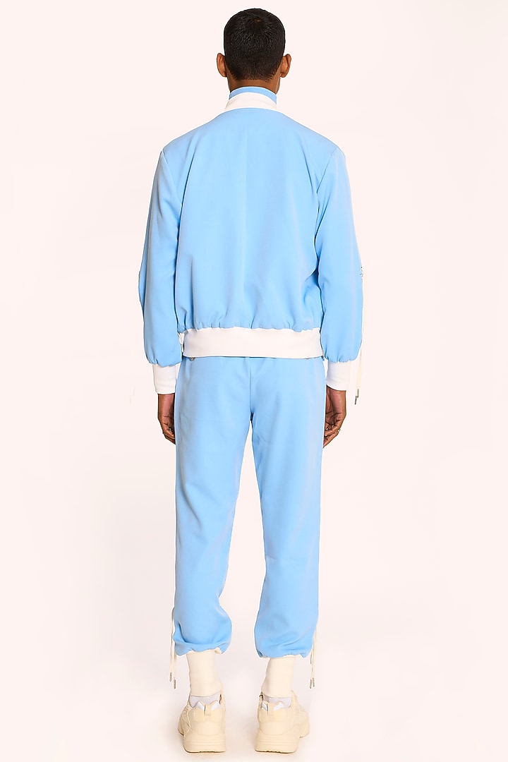 Pastel Blue Banana Crepe Bomber Jacket by DIERMEISS BY THE DRAGON LADY at Pernia's Pop Up Shop