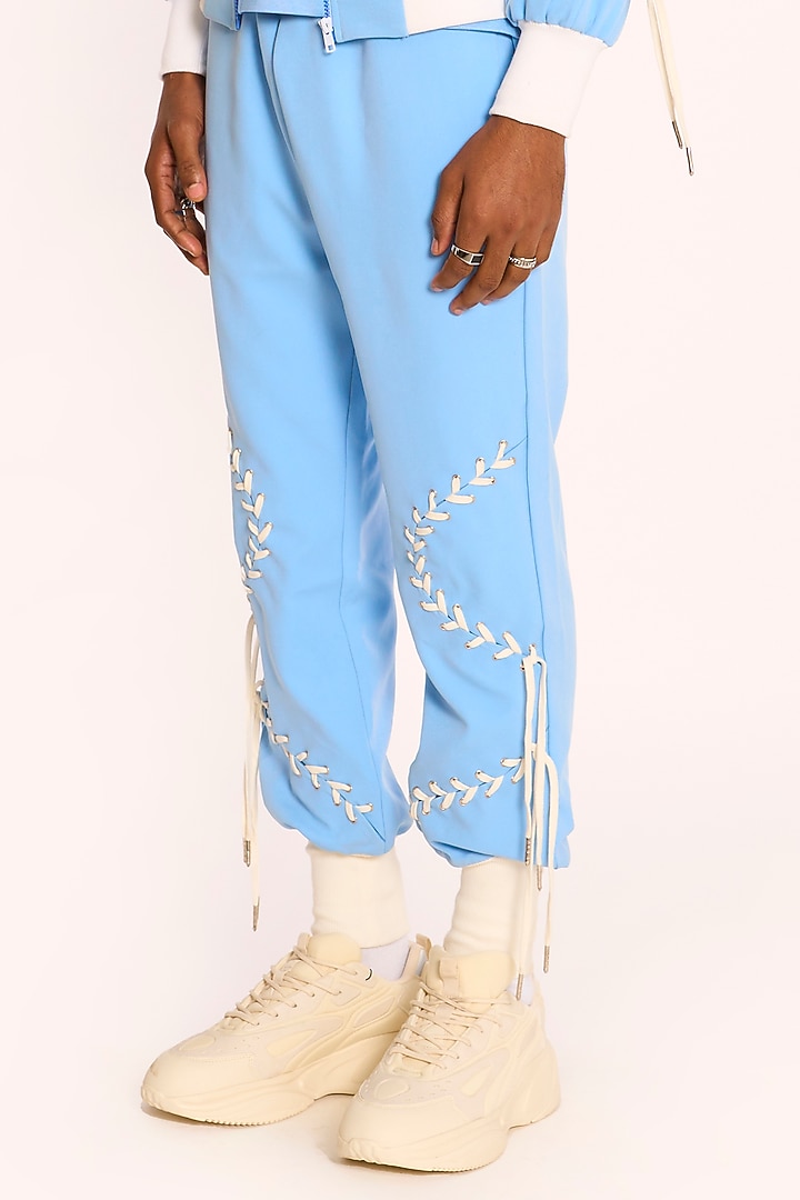 Pastel Blue Banana Crepe Bomber Jacket by DIERMEISS BY THE DRAGON LADY at Pernia's Pop Up Shop