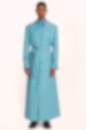 Turquoise Italian Terry Rayon Overcoat by DIERMEISS BY THE DRAGON LADY