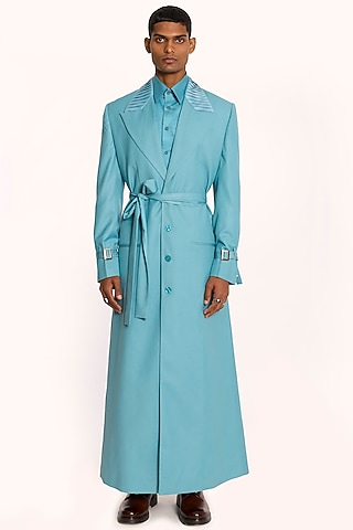 Turquoise Italian Terry Rayon Overcoat by DIERMEISS BY THE DRAGON LADY