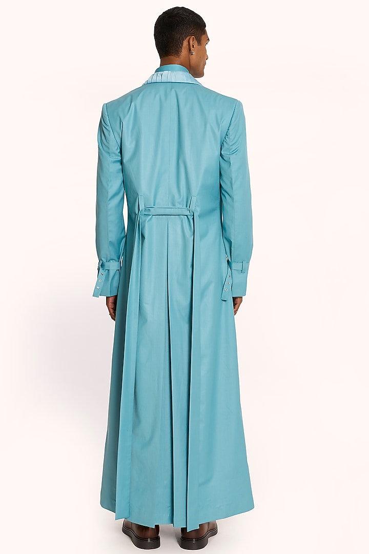 Turquoise Italian Terry Rayon Overcoat by DIERMEISS BY THE DRAGON LADY at Pernia's Pop Up Shop
