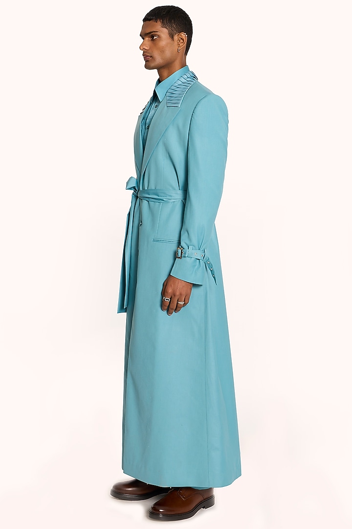Turquoise Italian Terry Rayon Overcoat by DIERMEISS BY THE DRAGON LADY at Pernia's Pop Up Shop