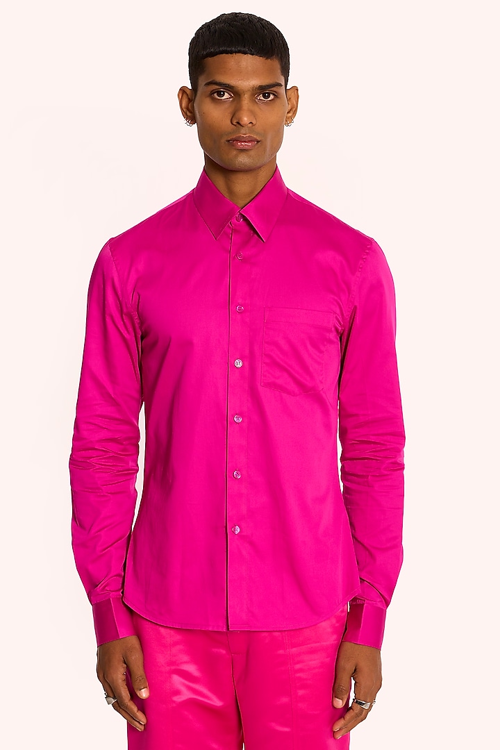 Pink Cotton Satin Shirt by DIERMEISS BY THE DRAGON LADY