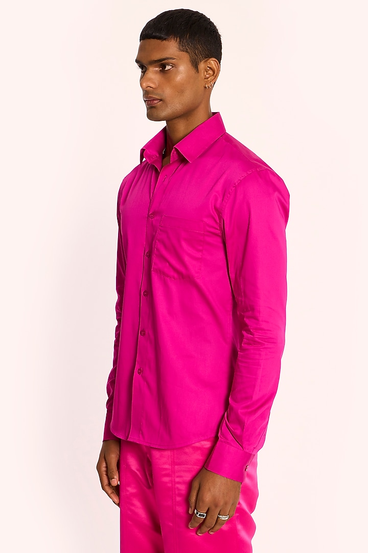 Pink Cotton Satin Summer Shirt by DIERMEISS BY THE DRAGON LADY at Pernia's Pop Up Shop