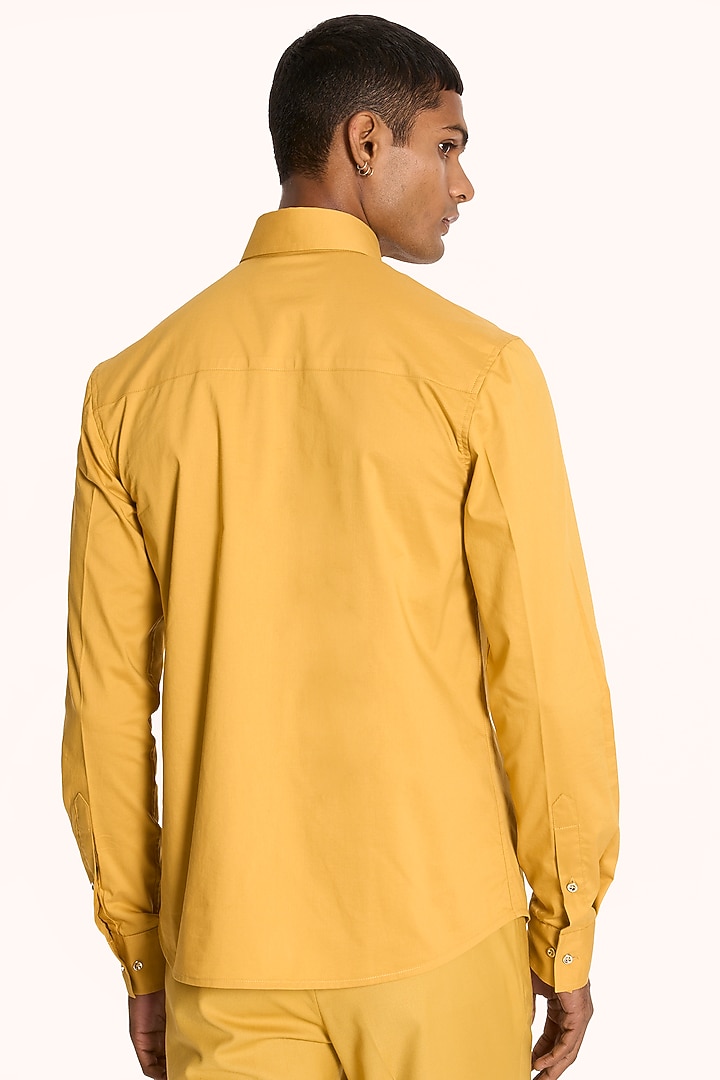 Yellow Cotton Satin Party Wear Shirt by DIERMEISS BY THE DRAGON LADY at Pernia's Pop Up Shop