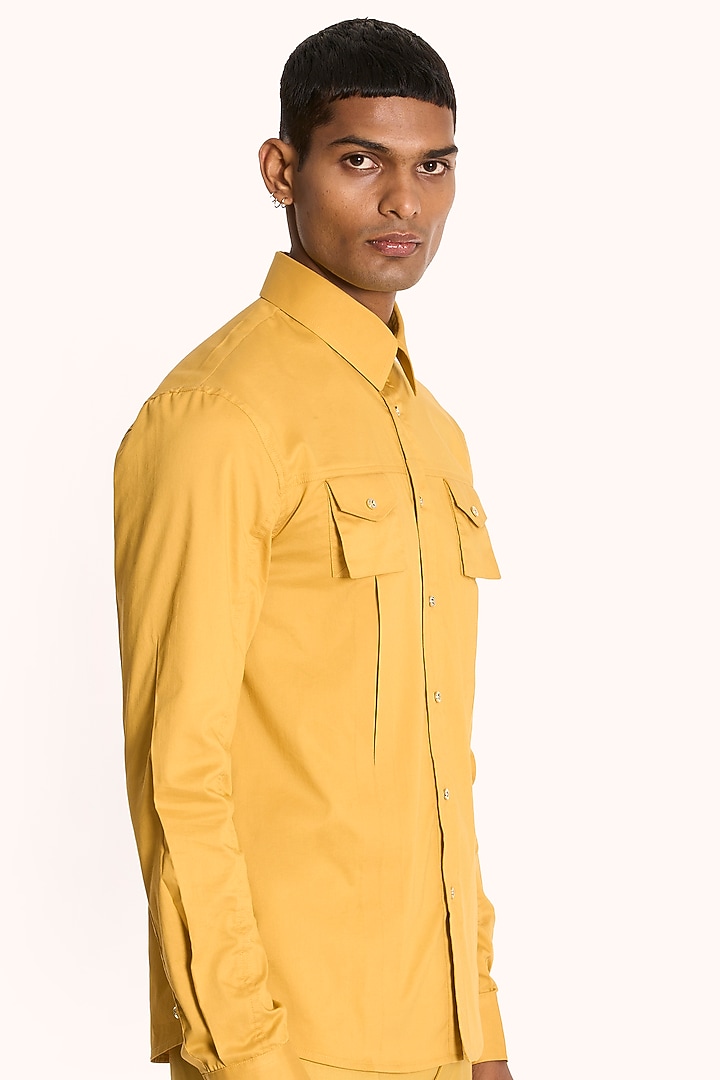 Yellow Cotton Satin Party Wear Shirt by DIERMEISS BY THE DRAGON LADY at Pernia's Pop Up Shop