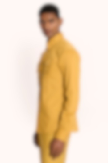 Yellow Cotton Satin Party Wear Shirt by DIERMEISS BY THE DRAGON LADY at Pernia's Pop Up Shop