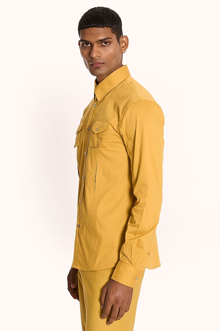 Yellow Cotton Satin Party Wear Shirt by DIERMEISS BY THE DRAGON LADY at Pernia's Pop Up Shop