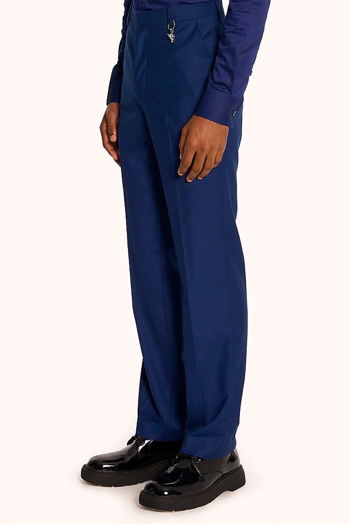 Ink Blue Italian Terry Rayon Trousers by DIERMEISS BY THE DRAGON LADY