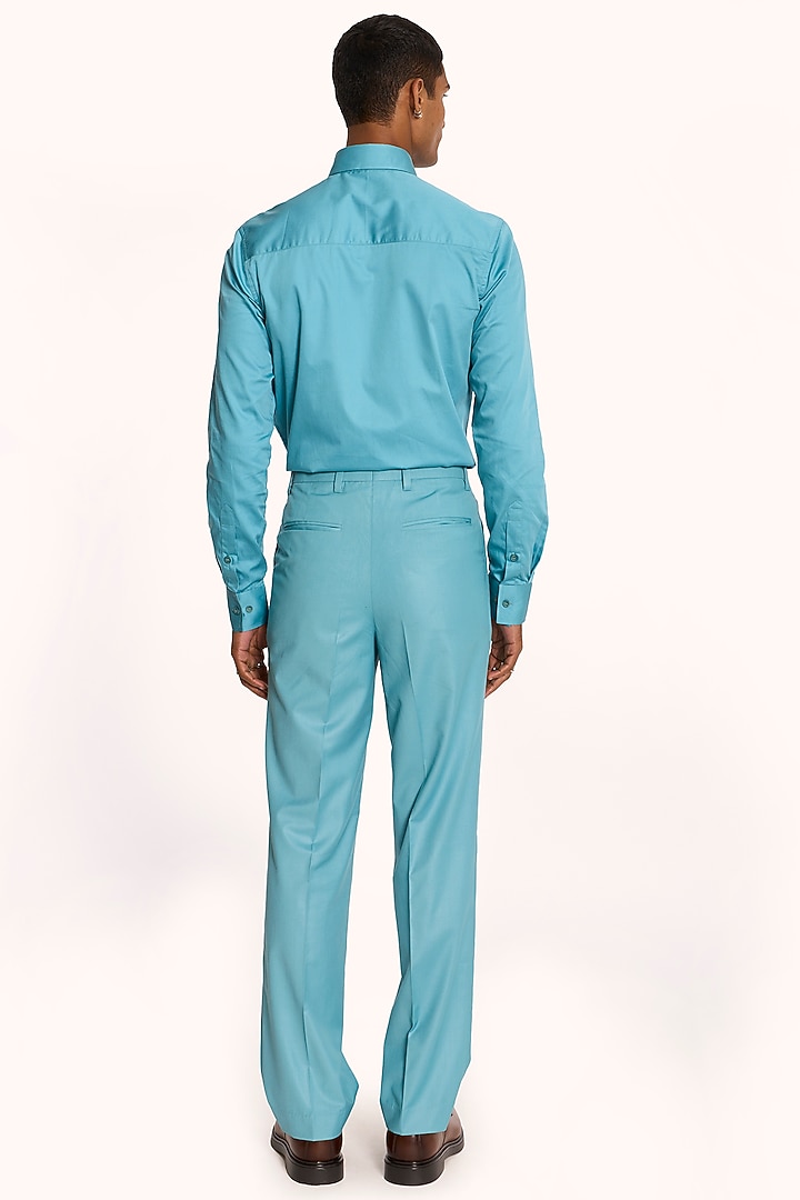 Turquoise Italian Terry Rayon Trousers by DIERMEISS BY THE DRAGON LADY at Pernia's Pop Up Shop