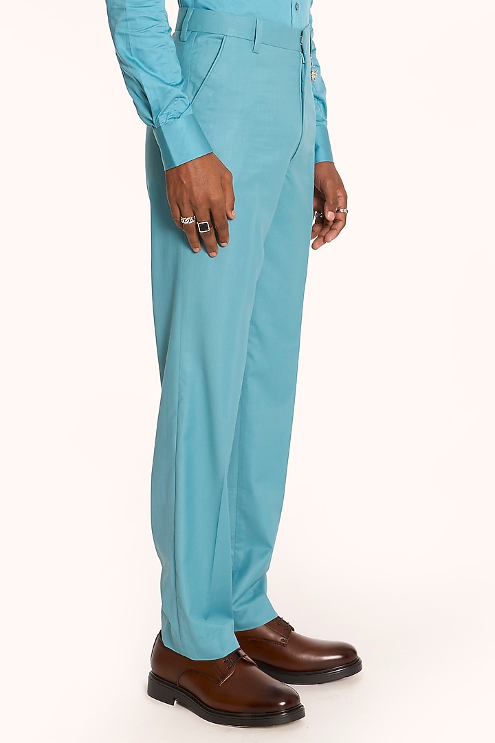 Turquoise Italian Terry Rayon Trousers by DIERMEISS BY THE DRAGON LADY at Pernia's Pop Up Shop