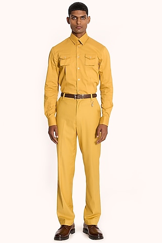 Yellow Italian Terry Rayon Trousers by DIERMEISS BY THE DRAGON LADY