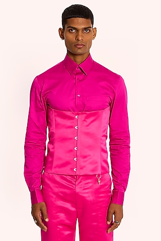 Pink Italian Terry Rayon Corset by DIERMEISS BY THE DRAGON LADY