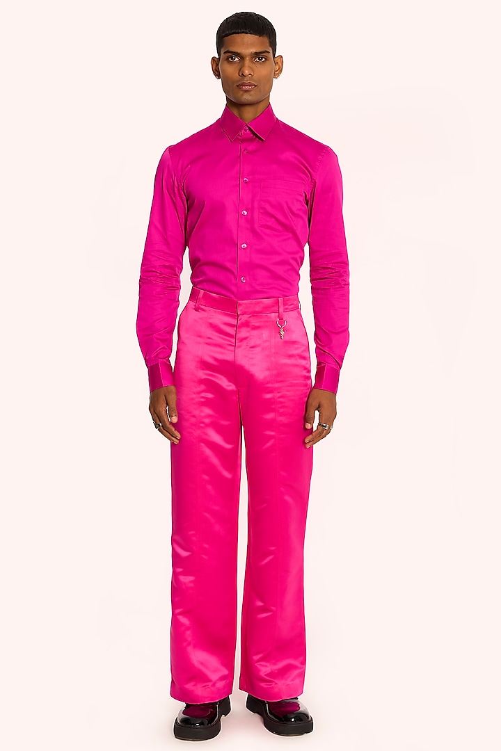 Pink Satin Embellished Trousers by DIERMEISS BY THE DRAGON LADY