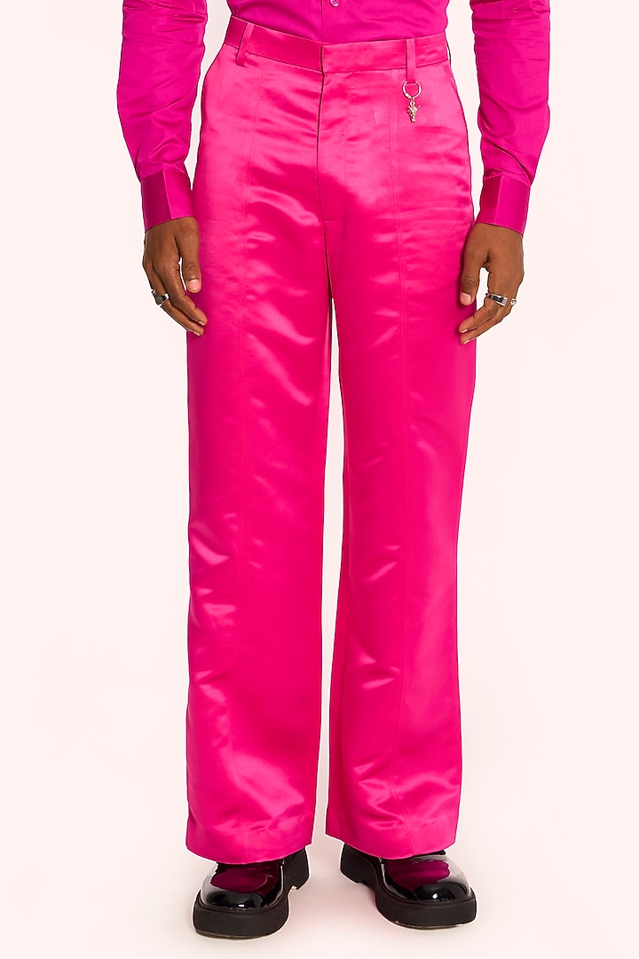 Pink Satin Embellished Trousers by DIERMEISS BY THE DRAGON LADY at Pernia's Pop Up Shop