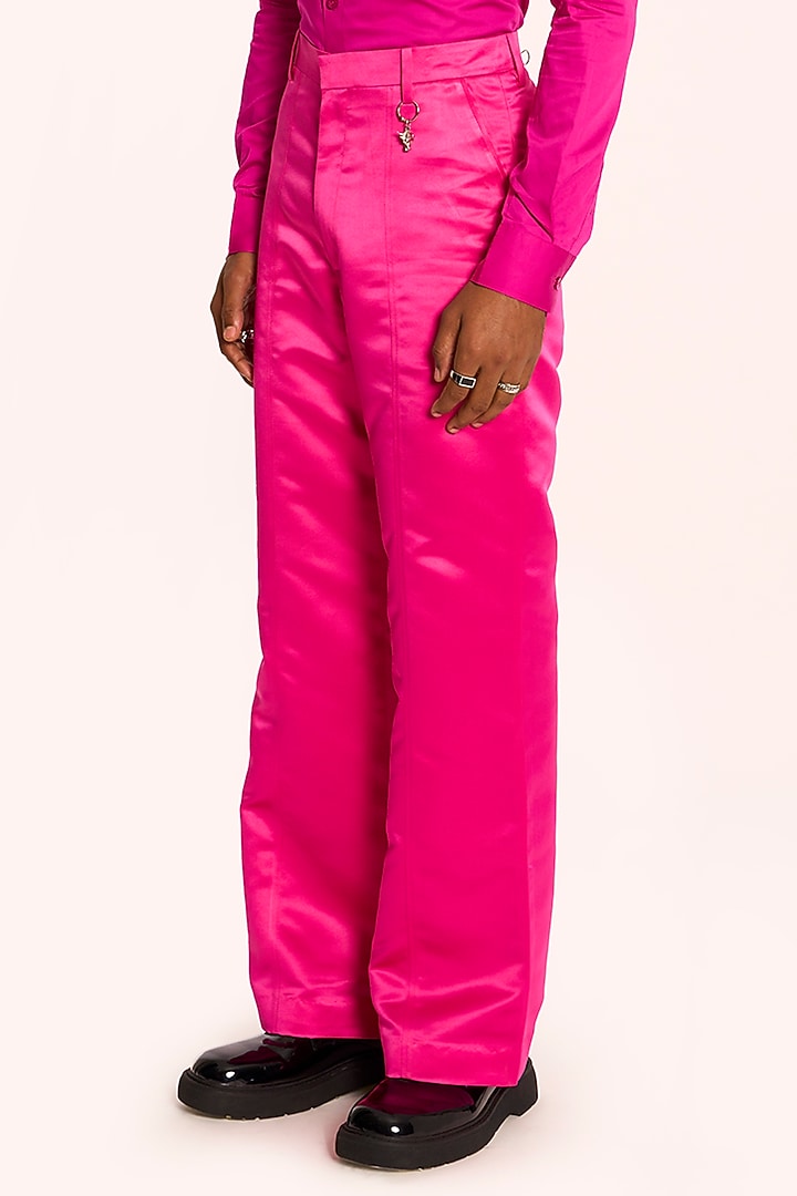 Pink Satin Embellished Trousers by DIERMEISS BY THE DRAGON LADY at Pernia's Pop Up Shop