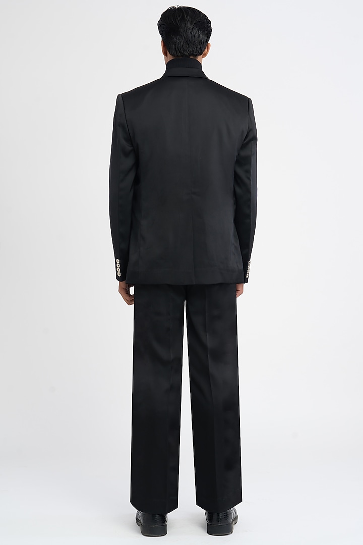 Black Polyester Japanese Moss Crepe Blazer by DIERMEISS BY THE DRAGON LADY at Pernia's Pop Up Shop