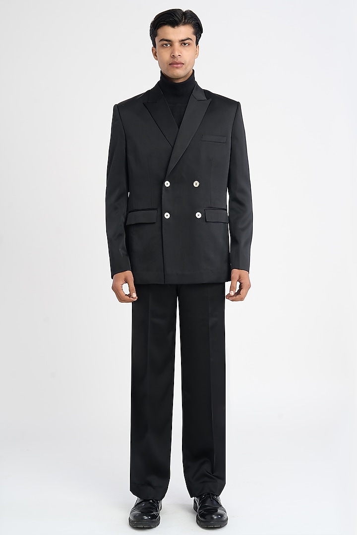 Black Polyester Japanese Moss Crepe Blazer by DIERMEISS BY THE DRAGON LADY at Pernia's Pop Up Shop