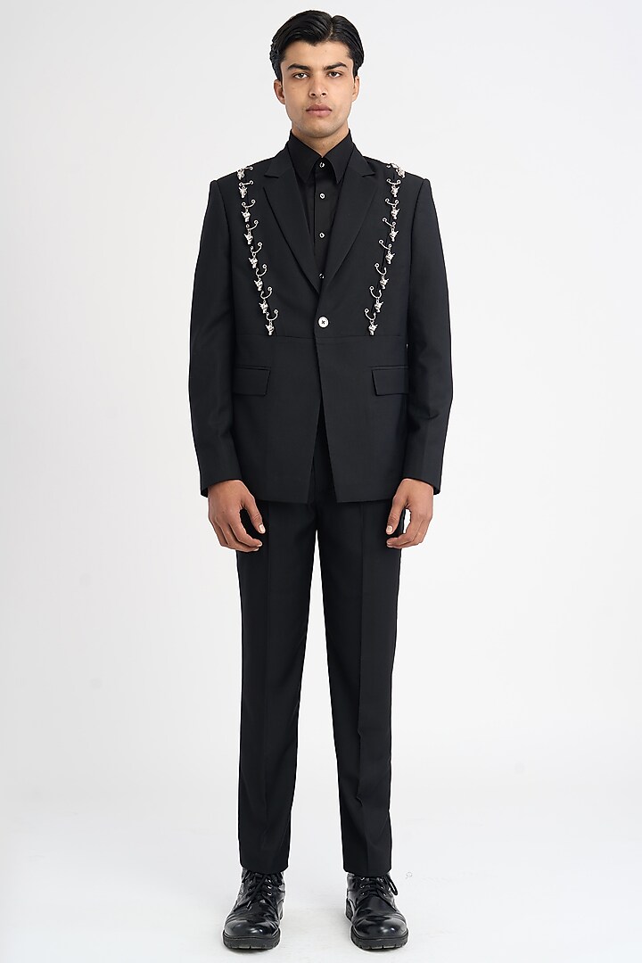 Black Italian Terry Rayon Suiting Blazer by DIERMEISS BY THE DRAGON LADY at Pernia's Pop Up Shop