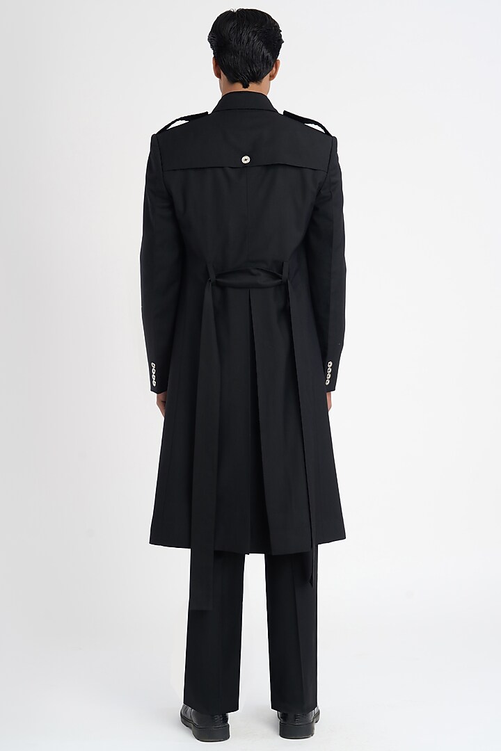 Black Italian Terry Rayon Suiting Trench Coat by DIERMEISS BY THE DRAGON LADY at Pernia's Pop Up Shop