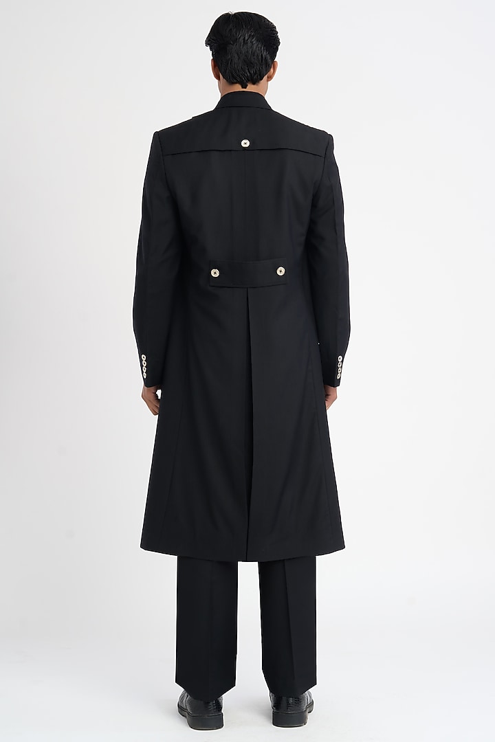 Black Italian Terry Rayon Suiting Dragon Charm Trench Coat by DIERMEISS BY THE DRAGON LADY at Pernia's Pop Up Shop