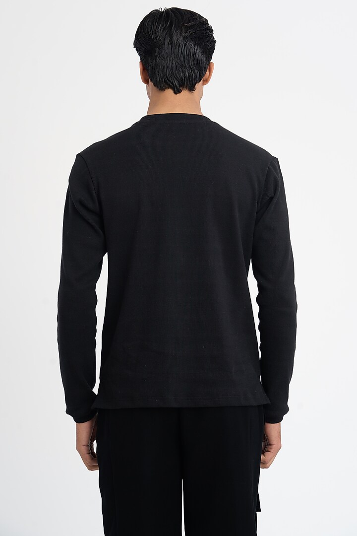 Black Cotton Knit Ribbed Fabric T-Shirt by DIERMEISS BY THE DRAGON LADY at Pernia's Pop Up Shop