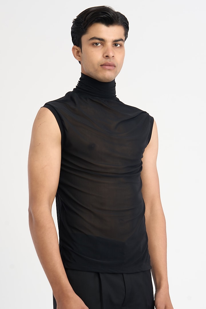 Black Sleeveless Turtleneck Sweater High Neck Sleeveless Shirt