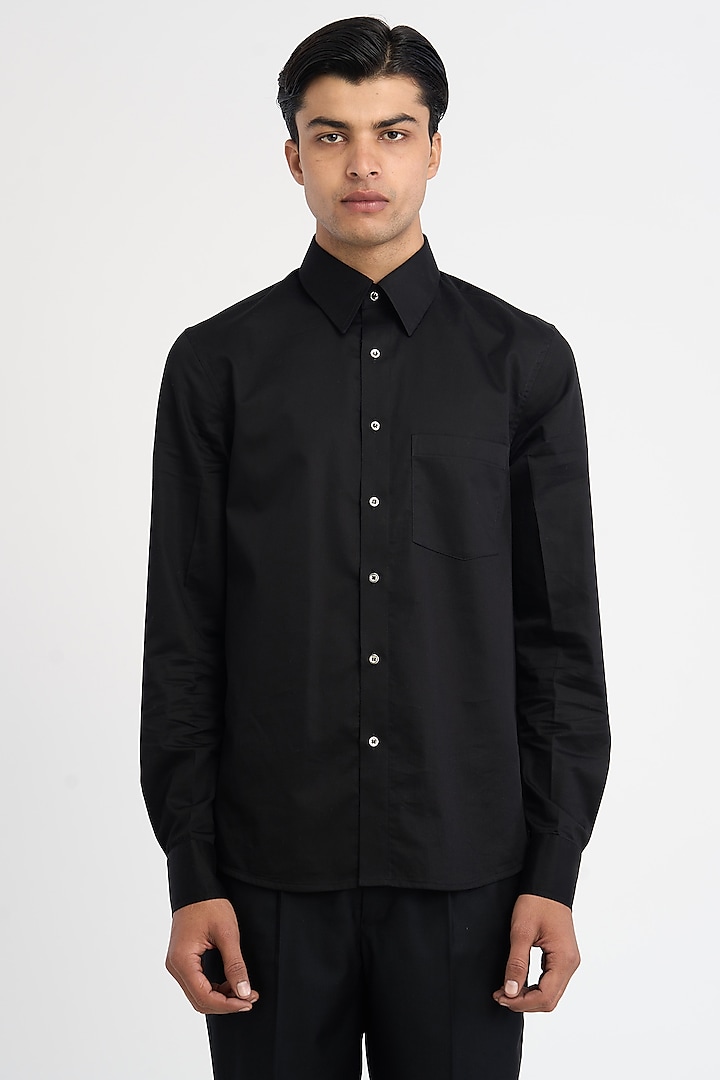 Black Premium Giza Cotton Satin Shirt by DIERMEISS BY THE DRAGON LADY