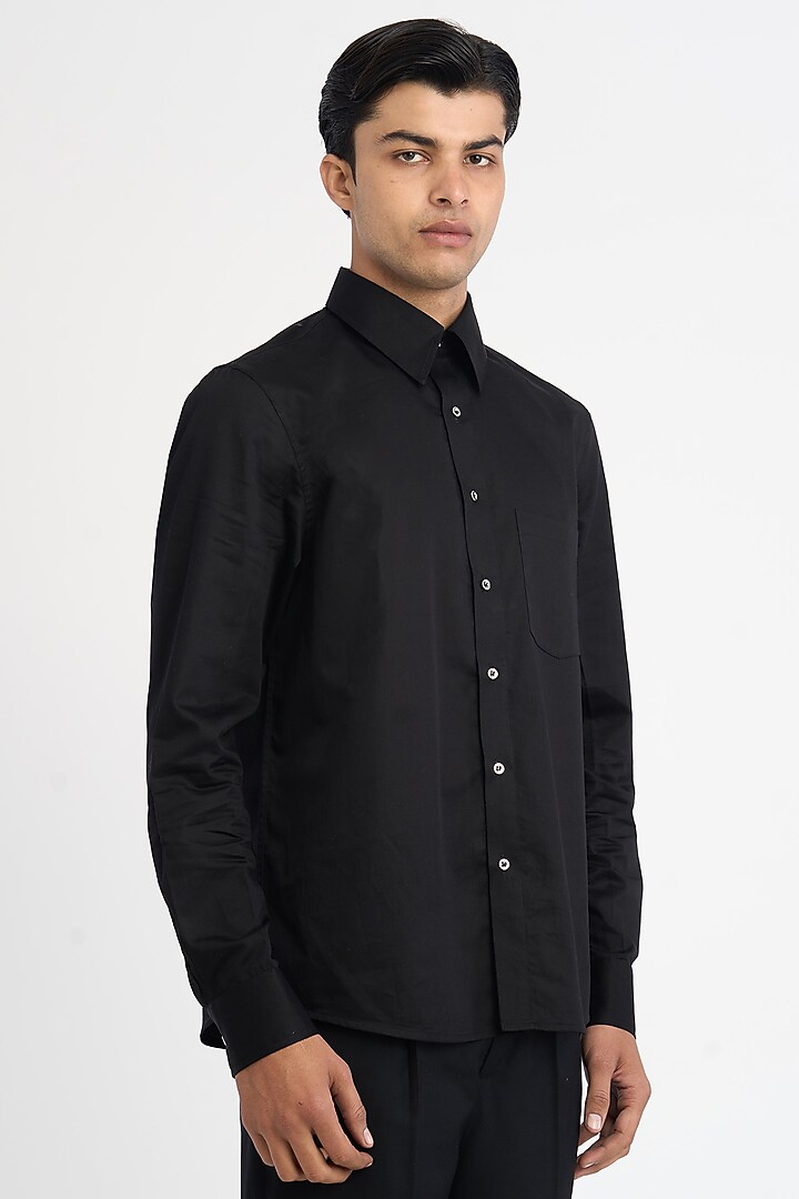 Black Premium Giza Cotton Satin Summer Shirt by DIERMEISS BY THE DRAGON LADY at Pernia's Pop Up Shop