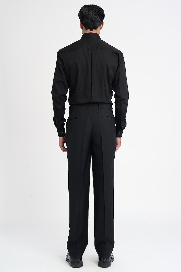 Black Italian Terry Rayon Suiting Handcrafted Straight Trousers by DIERMEISS BY THE DRAGON LADY at Pernia's Pop Up Shop