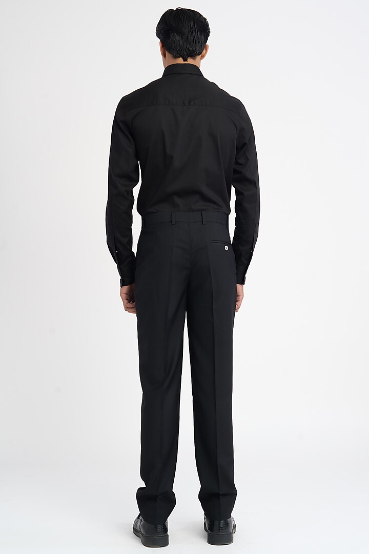 Black Italian Terry Rayon Suiting Pleated Trousers by DIERMEISS BY THE DRAGON LADY at Pernia's Pop Up Shop
