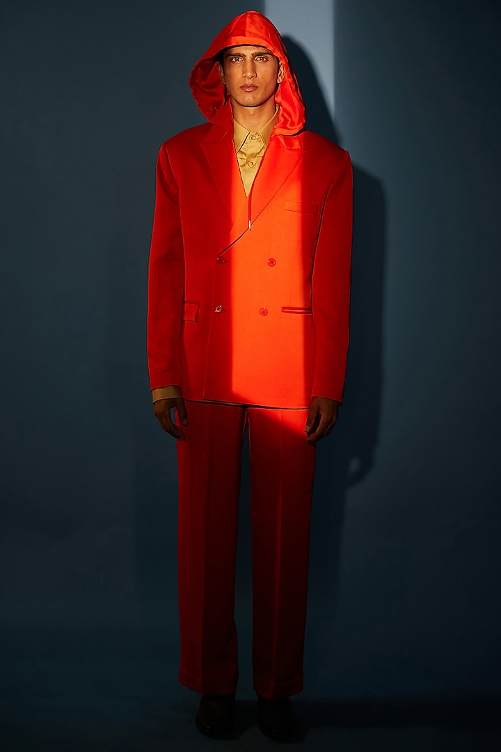 Red Japanese Moss Crepe Blazer by DIERMEISS BY THE DRAGON LADY
