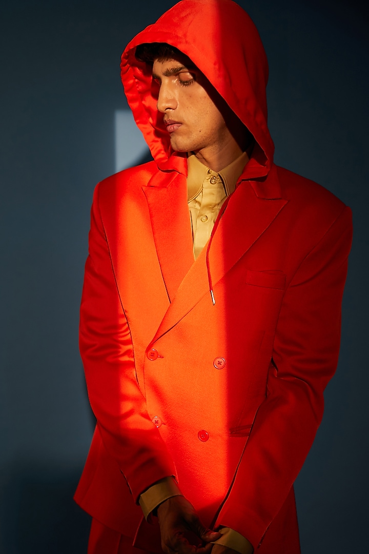 Red Japanese Moss Crepe Blazer by DIERMEISS BY THE DRAGON LADY at Pernia's Pop Up Shop