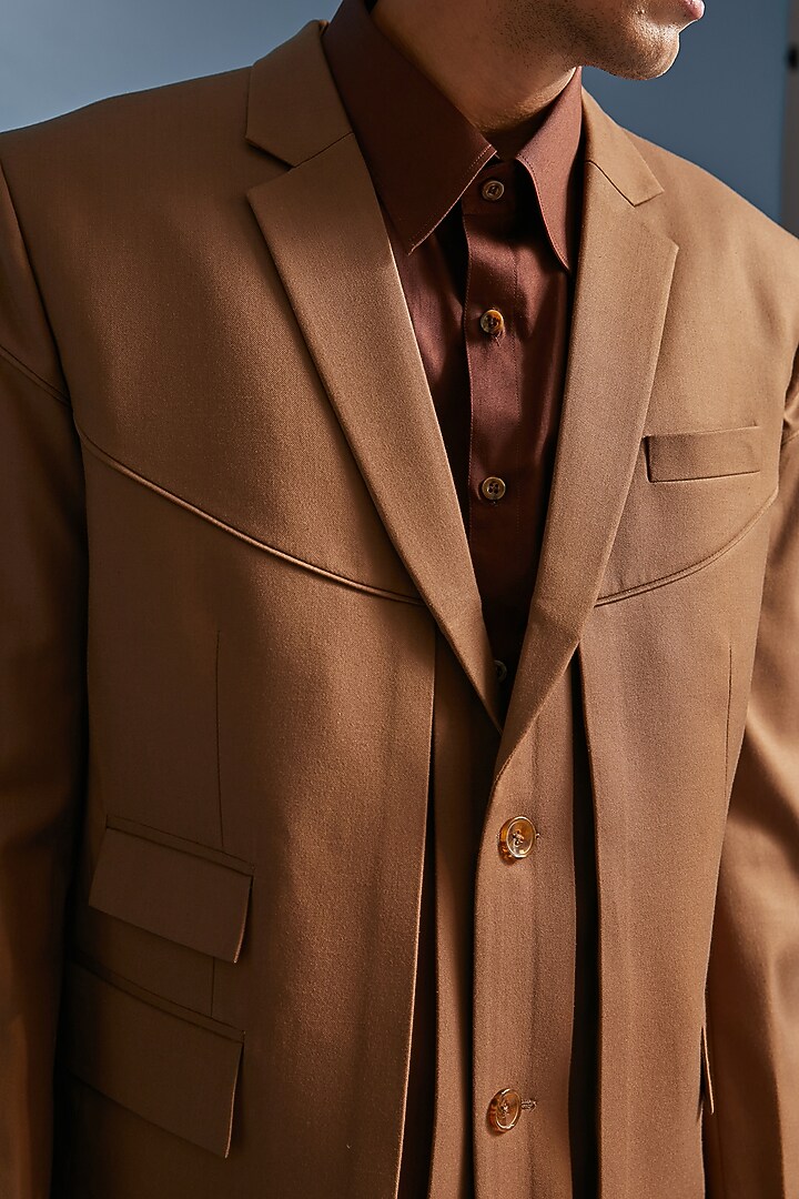 Brown Box Pleated Blazer by DIERMEISS BY THE DRAGON LADY at Pernia's Pop Up Shop