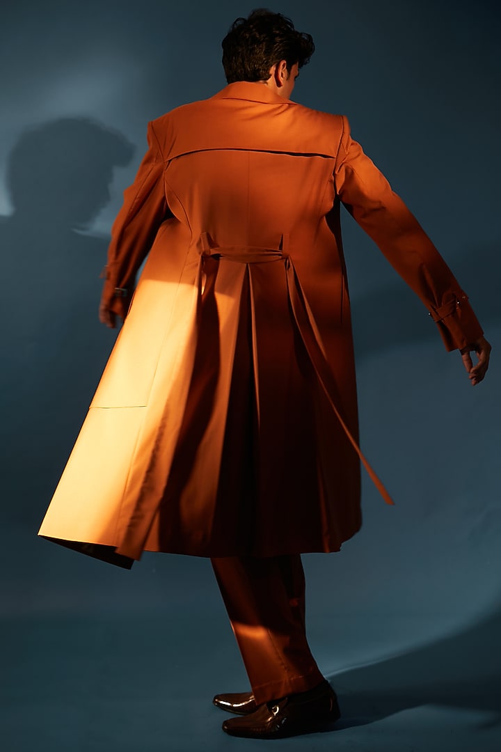 Burnt Orange Double-Breasted Overcoat by DIERMEISS BY THE DRAGON LADY at Pernia's Pop Up Shop