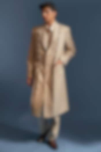 Nude Italian Check Suiting Overcoat by DIERMEISS BY THE DRAGON LADY