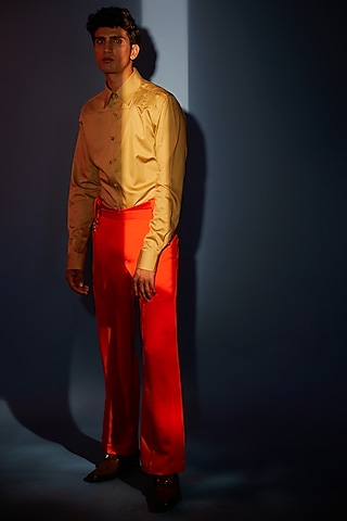 Lemon Yellow Pleated Shirt by DIERMEISS BY THE DRAGON LADY