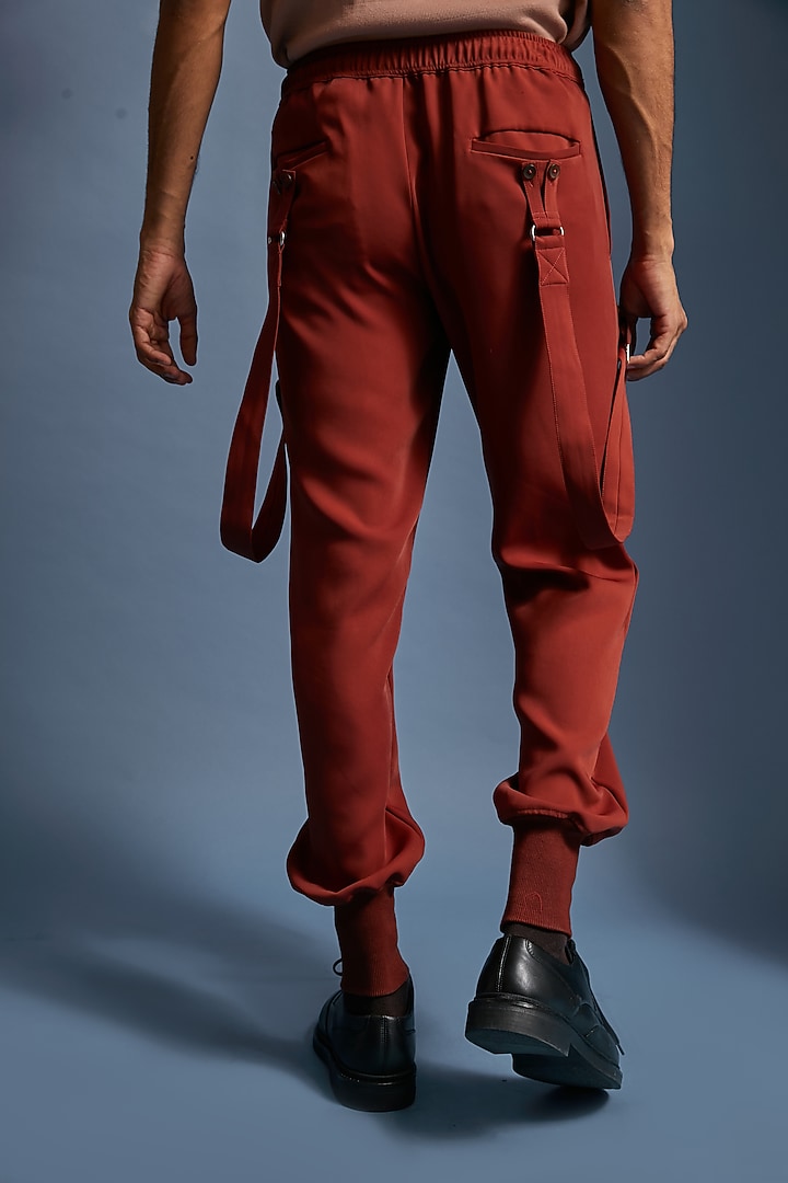 Burgundy Japanese Microfibre Crepe Joggers by DIERMEISS BY THE DRAGON LADY at Pernia's Pop Up Shop