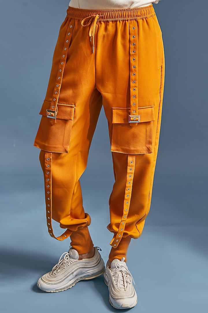 Mustard Yellow Imported Banana Crepe Joggers by DIERMEISS BY THE DRAGON LADY at Pernia's Pop Up Shop
