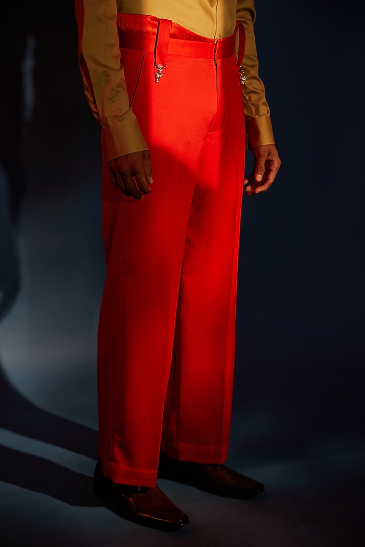 Red Pleated Trousers by DIERMEISS BY THE DRAGON LADY at Pernia's Pop Up Shop