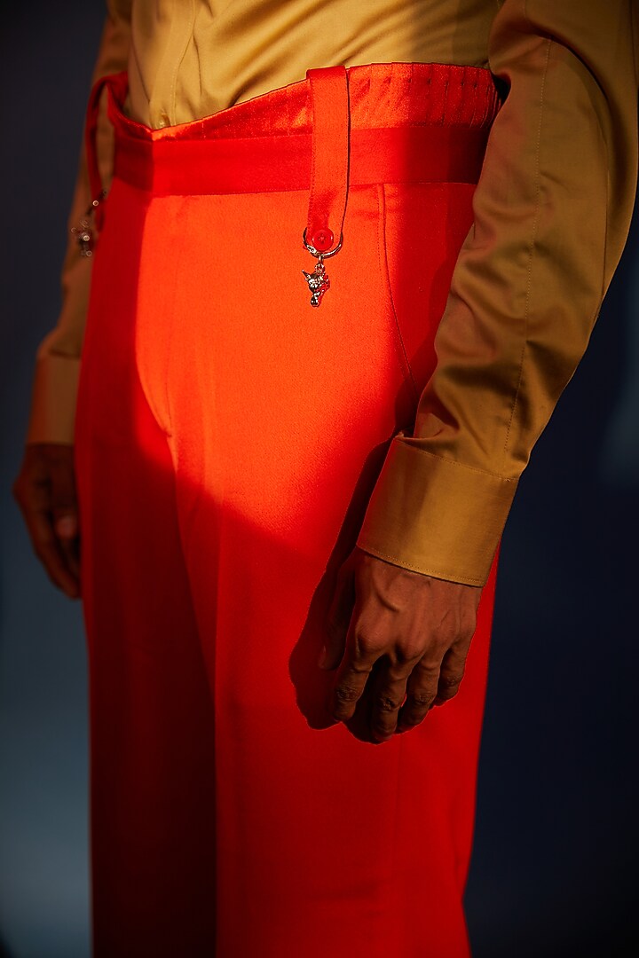 Red Pleated Trousers by DIERMEISS BY THE DRAGON LADY at Pernia's Pop Up Shop
