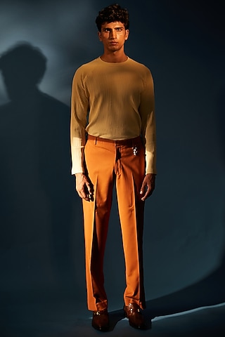 Burnt Orange Italian Terry Rayon Suiting Trousers by DIERMEISS BY THE DRAGON LADY