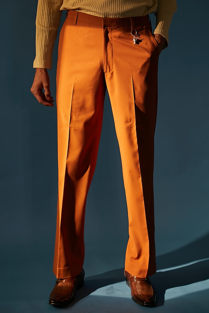 Burnt Orange Italian Terry Rayon Suiting Trousers by DIERMEISS BY THE DRAGON LADY at Pernia's Pop Up Shop