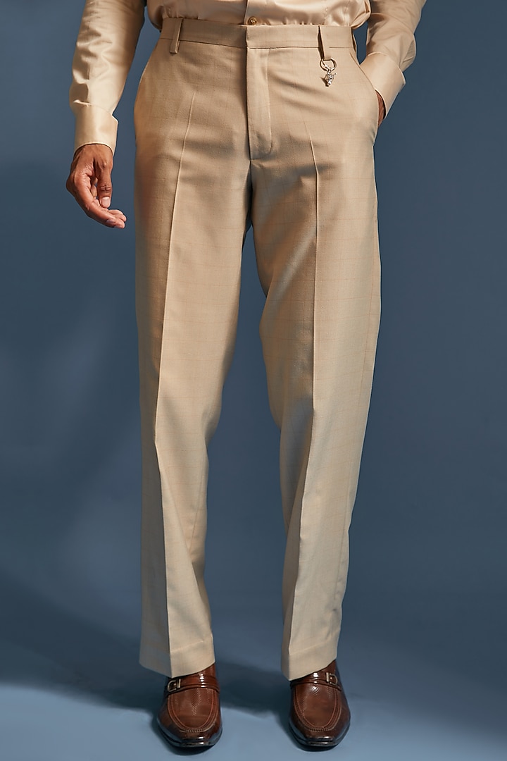 Nude Italian Check Suiting Trousers by DIERMEISS BY THE DRAGON LADY at Pernia's Pop Up Shop