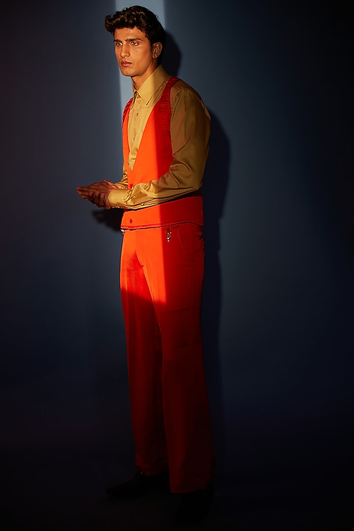 Red Japanese Moss Crepe Waistcoat by DIERMEISS BY THE DRAGON LADY at Pernia's Pop Up Shop