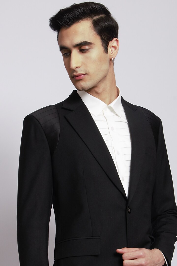 Black Pleated Blazer by DIERMEISS BY THE DRAGON LADY at Pernia's Pop Up Shop