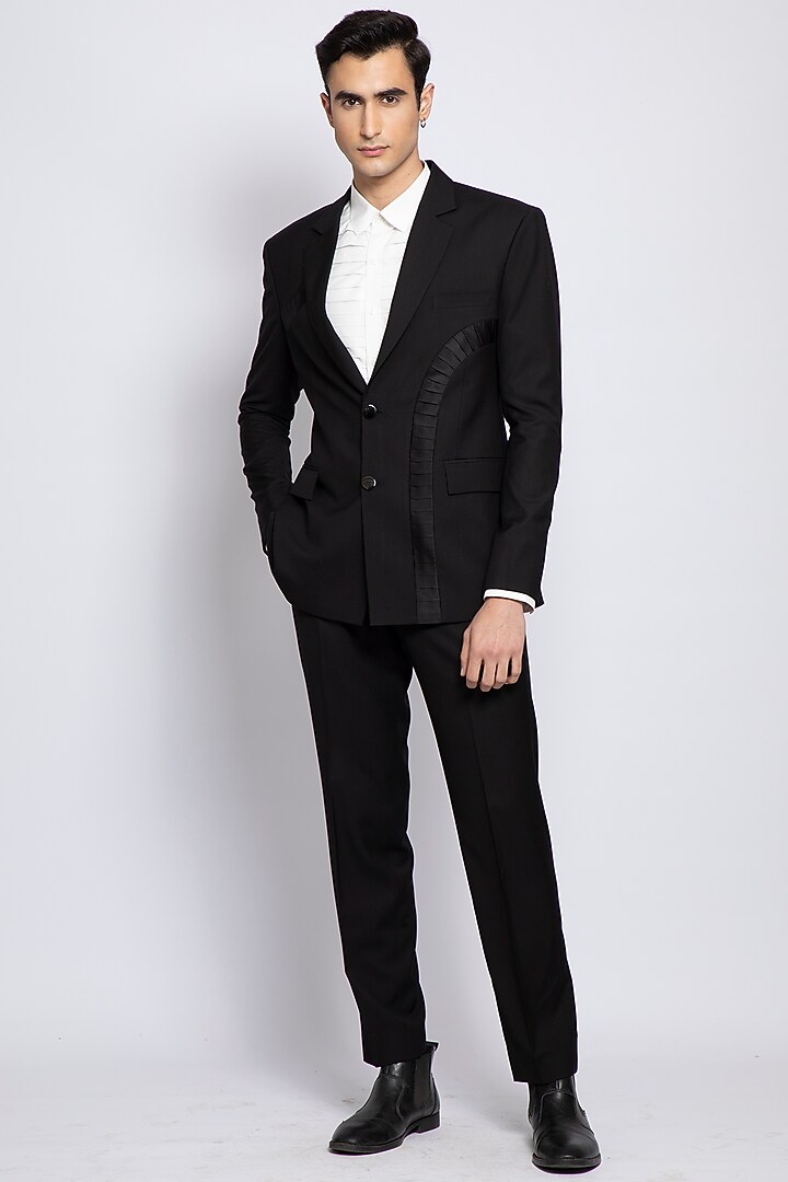 Black Armani Satin Pleated Blazer by DIERMEISS BY THE DRAGON LADY at Pernia's Pop Up Shop