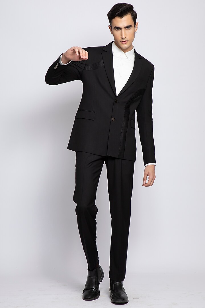 Black Armani Satin Pleated Blazer by DIERMEISS BY THE DRAGON LADY at Pernia's Pop Up Shop